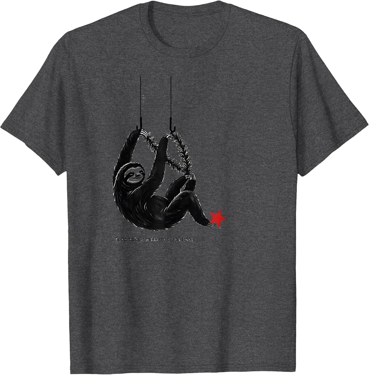 Men's Slow Never Missed A Christmas Funny Sloth Lover Christmas T-Shirt - Dark Heather Grey