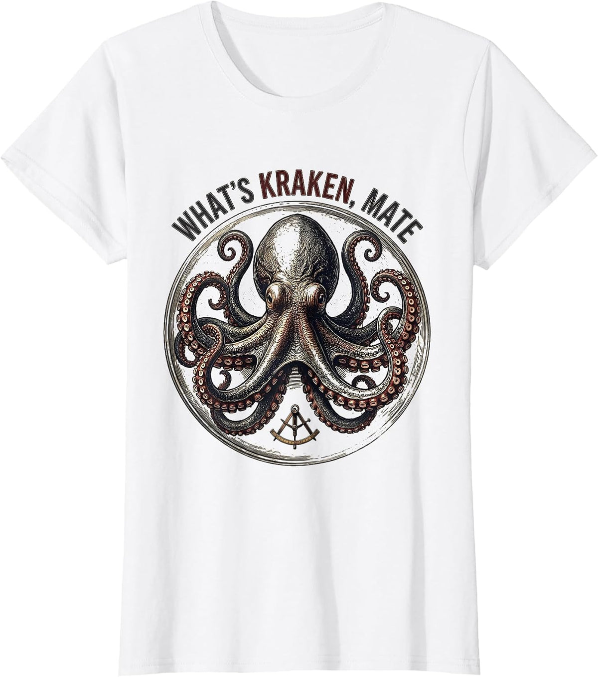 Women's What's Kraken, Mate Vintage Kraken Octopus Illustration T-Shirt - White
