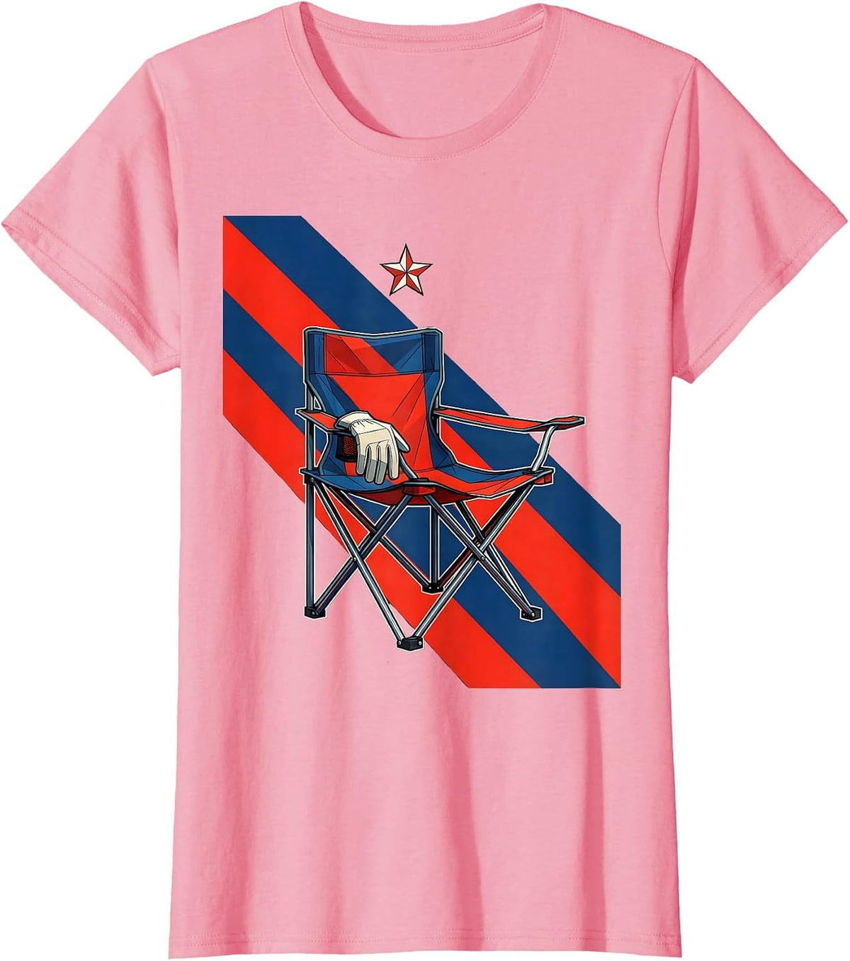 Women's Geometric Folding Chair Patriotic Labor Day Tribute T-Shirt - Pink
