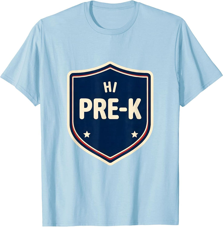 Men's Hi Pre-K Emblem Playful Preschool Teacher Back To School T-Shirt - Baby Blue