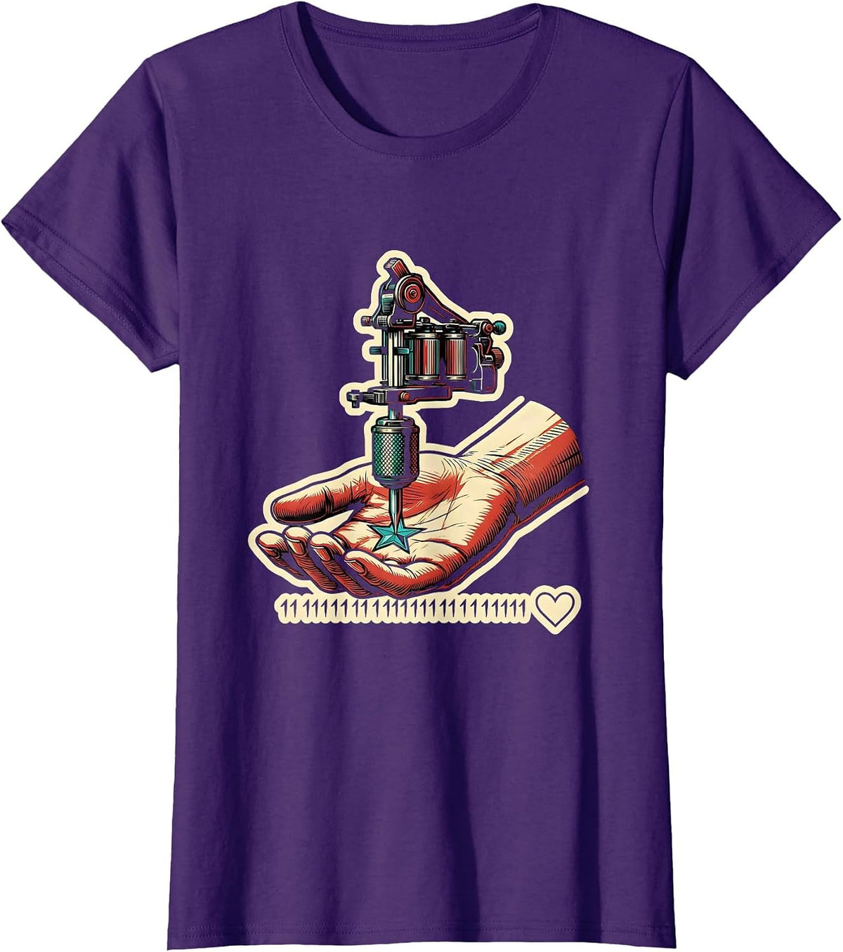 Women's Tattoo Machine Bold Outline Funny Tattoo Enthusiast Humor T-Shirt - Purple
