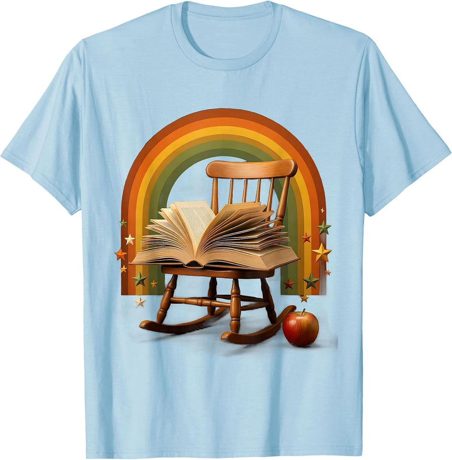 Men's Preschool Teacher Rocking Chair Storybook Illustration T-Shirt - Baby Blue
