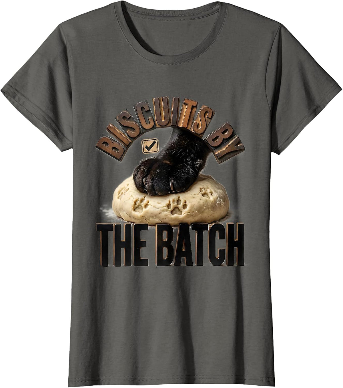 Women's Biscuits By The Batch Funny Black Cat Bakery Pet Lover Humor T-Shirt - Asphalt Grey