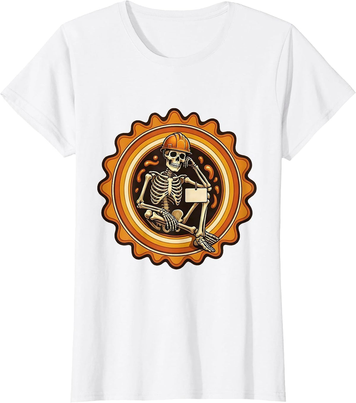 Women's Labor Day Skeleton Hard Hat Day Off Graphic T-Shirt - White