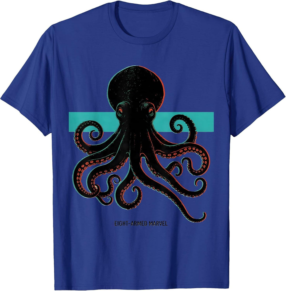 Eight-Armed Marvel Screenprint Poster Octopus Lover Ocean T-Shirt - Royal Blue