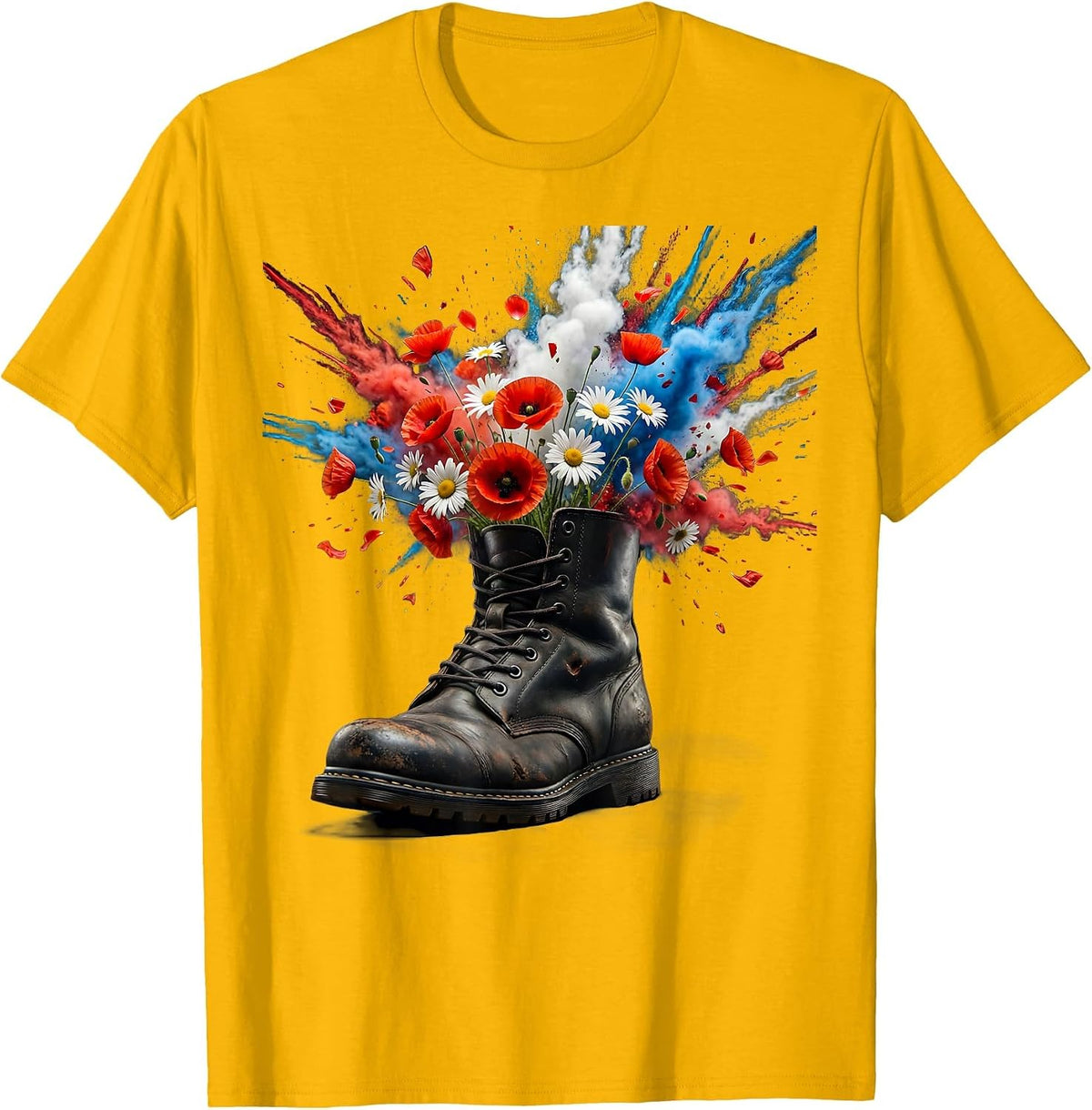 Patriotic Combat Boot Wildflower Graphic T-Shirt - Golden Yellow