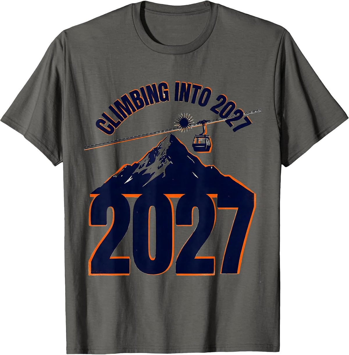 Men's Climbing Into 2027 Screenprint Poster New Year Family Party T-Shirt - Asphalt Grey