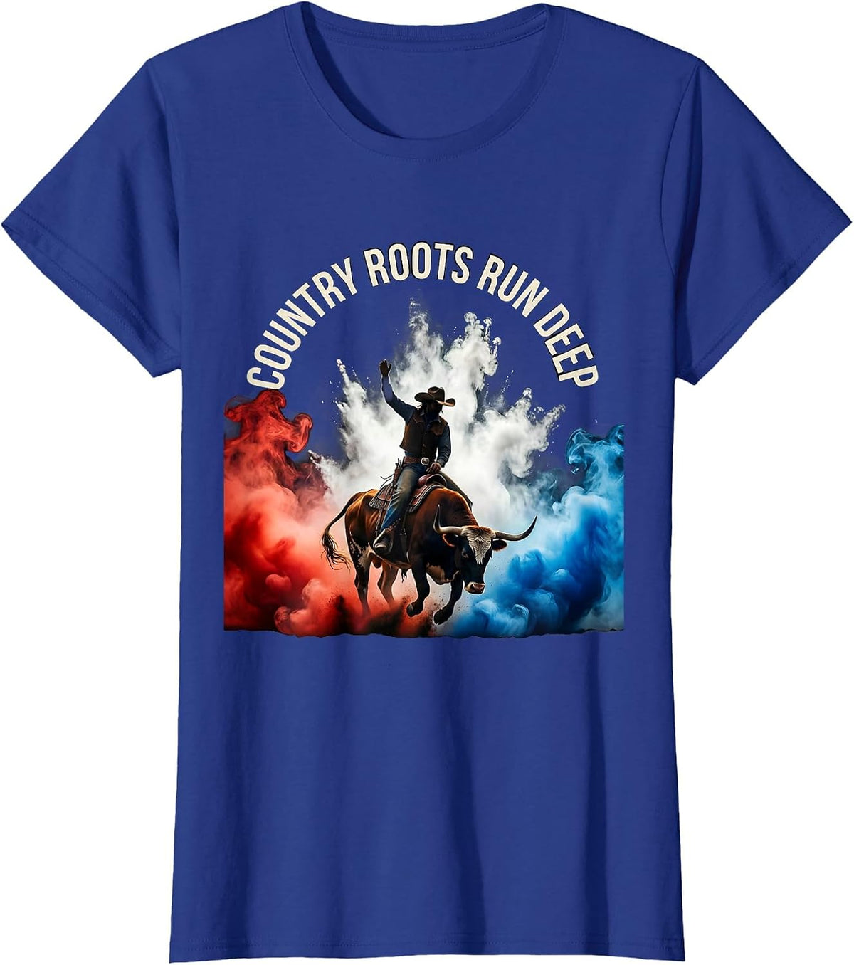 Women's Country Roots Run Deep Cow Women Design T-Shirt - Royal Blue