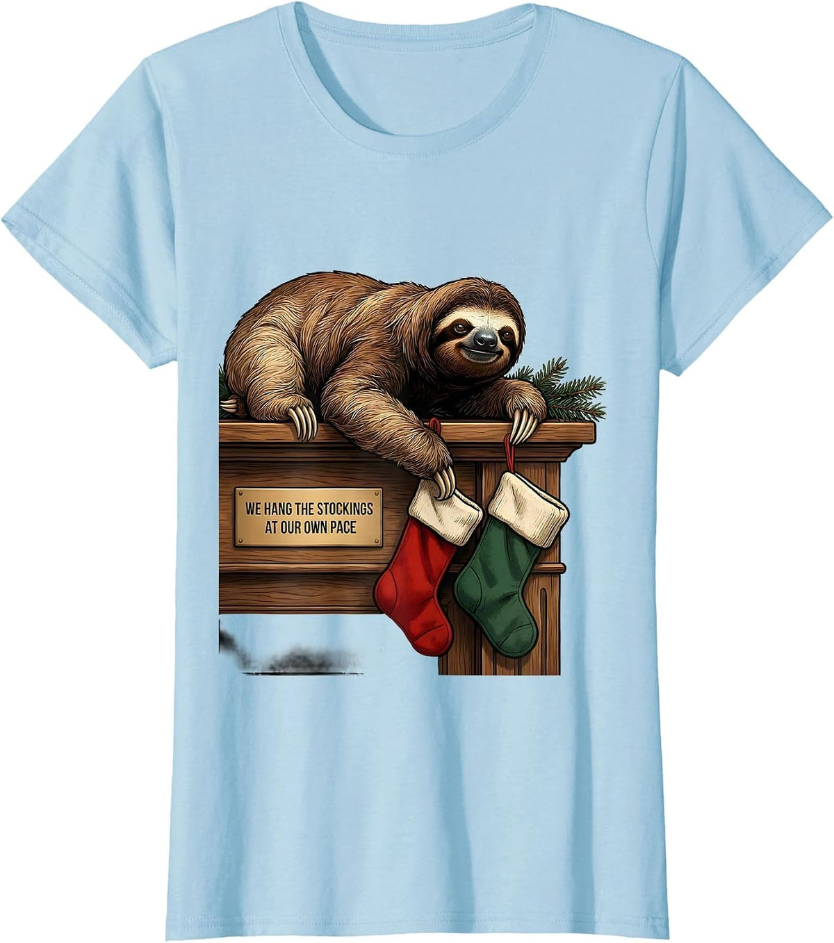 We Hang The Stockings At Our Own Pace Funny Sloth Lover T-Shirt - Baby Blue