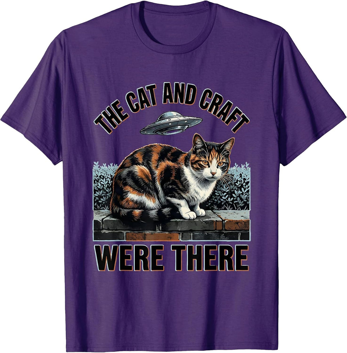 The Cat And Craft Were There Funny Alien UFO Cat Meme T-Shirt - Purple