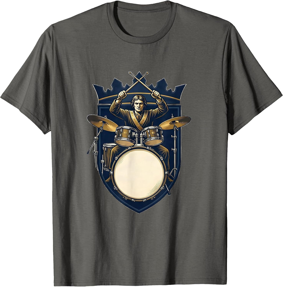 Emblem Drummer Drumline Gift Humor T-Shirt - Asphalt Grey