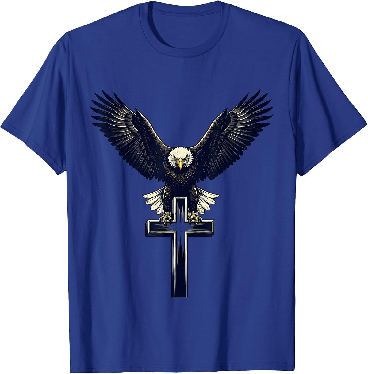 Men's Bald Eagle Clutching Cross Christian Graphic T-Shirt - Royal Blue