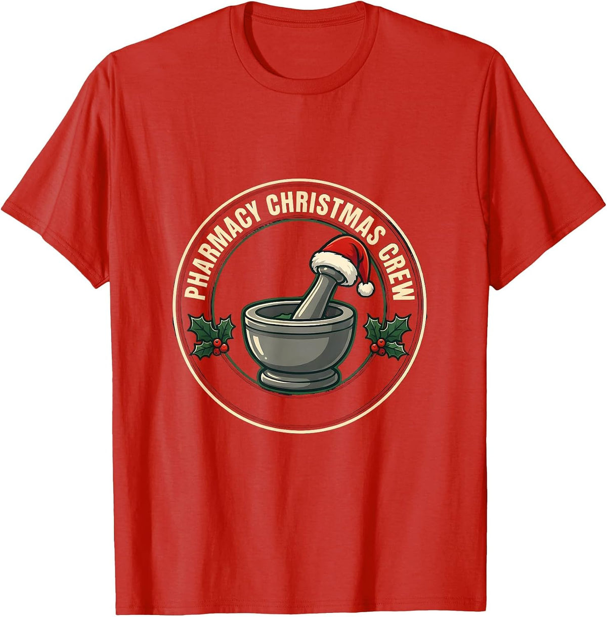 Men's Pharmacy Christmas Crew Funny Pharmacist Tech Holiday Squad T-Shirt - Red