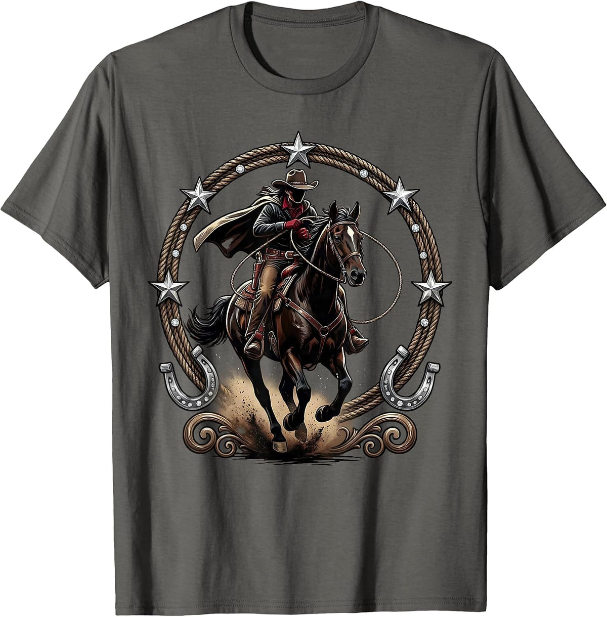 Cowboy Riding Off Into the Dust Cloud T-Shirt - Asphalt Grey