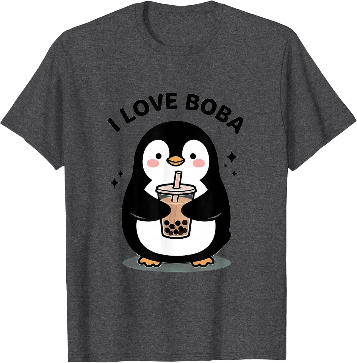 Men's I Love Boba Kawaii Penguin Anime Boba Tea Lover Gift T-Shirt - Dark Heather Grey