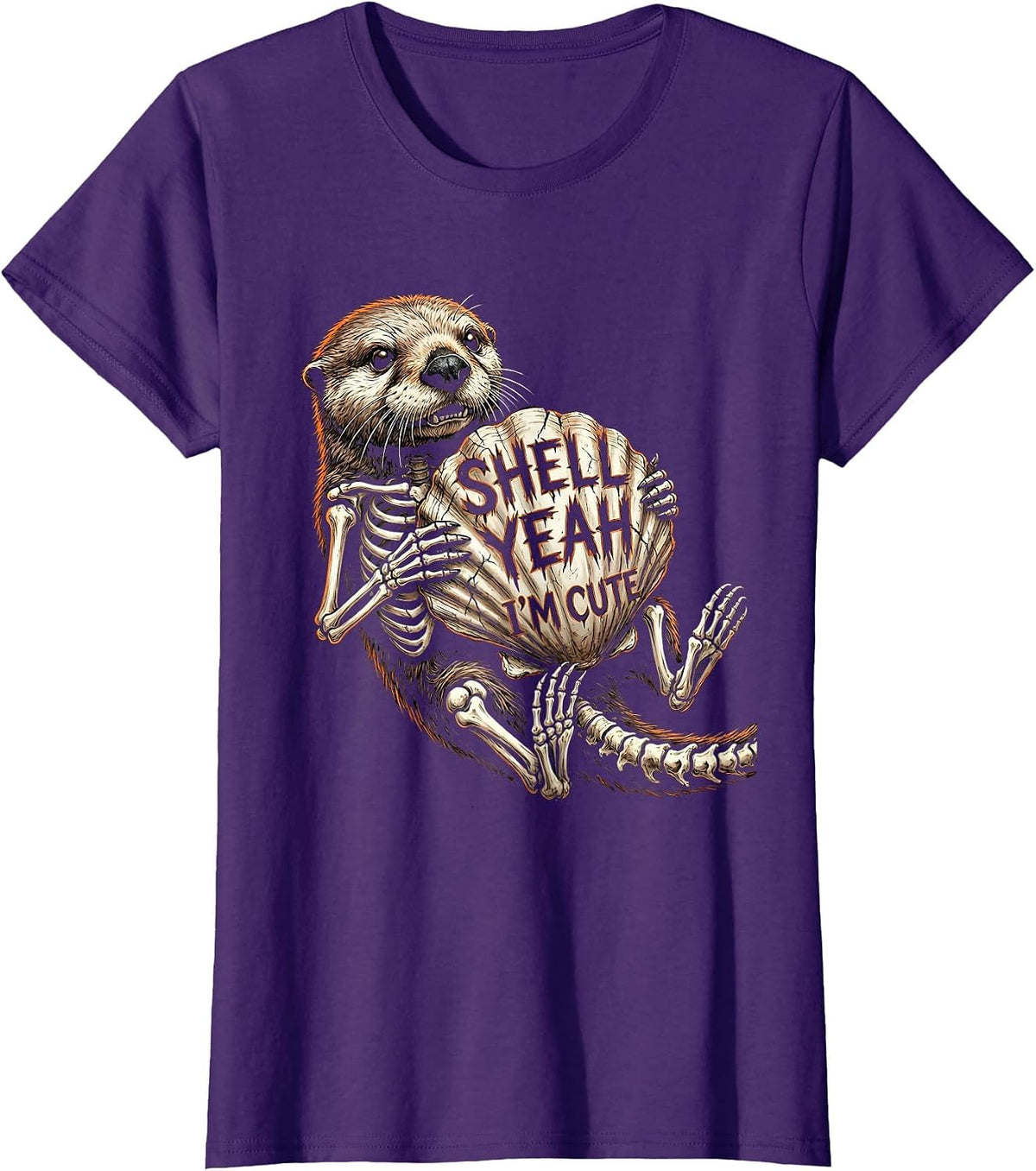Women's Shell Yeah I'm Cute Sea Otter Design T-Shirt - Purple