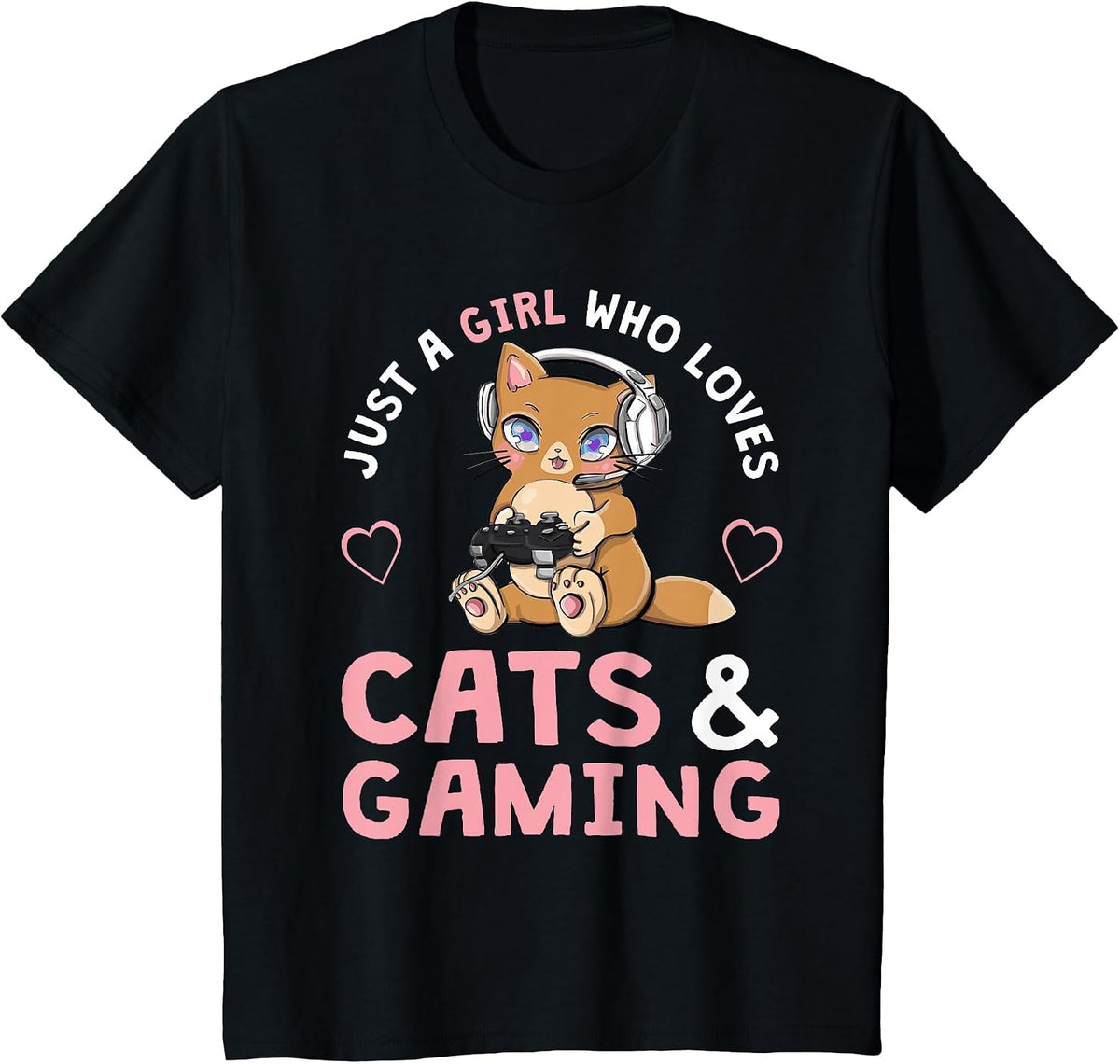 Just A Girl Who Loves Cats and Gaming Cute Gamer Cat T-Shirt - Black