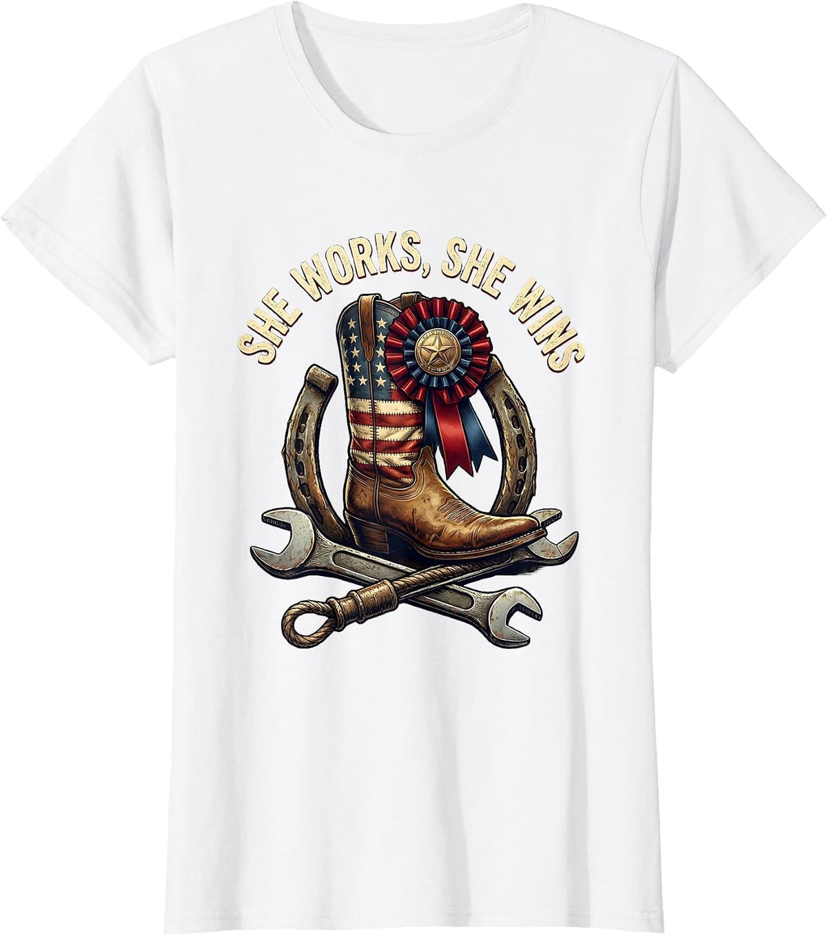 She Works She Wins Labor Day Graphic Design T-Shirt - White
