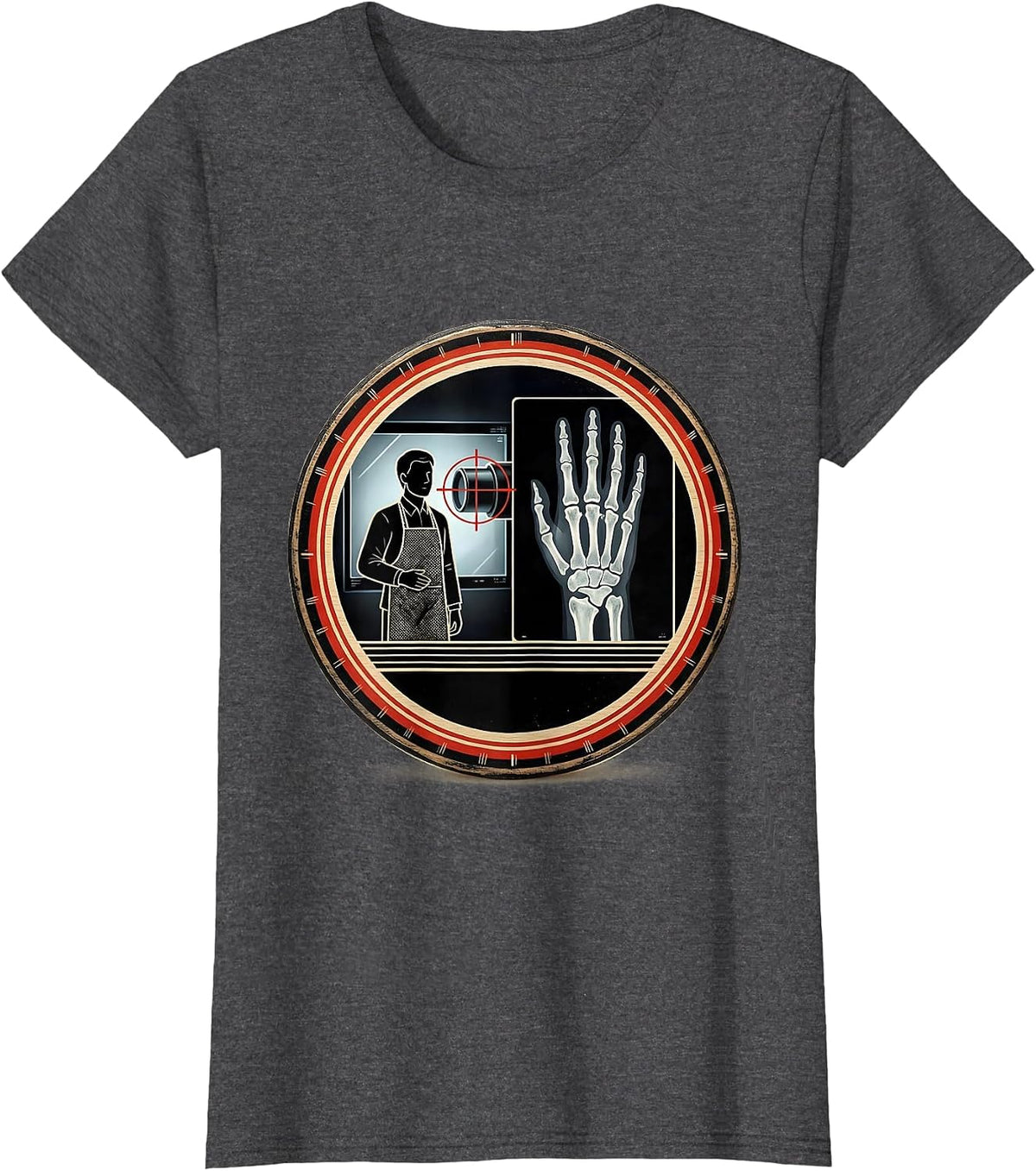 Women's Technologist Radiation Humor X-Ray Tech Lead Screen Badge T-Shirt - Dark Heather Grey