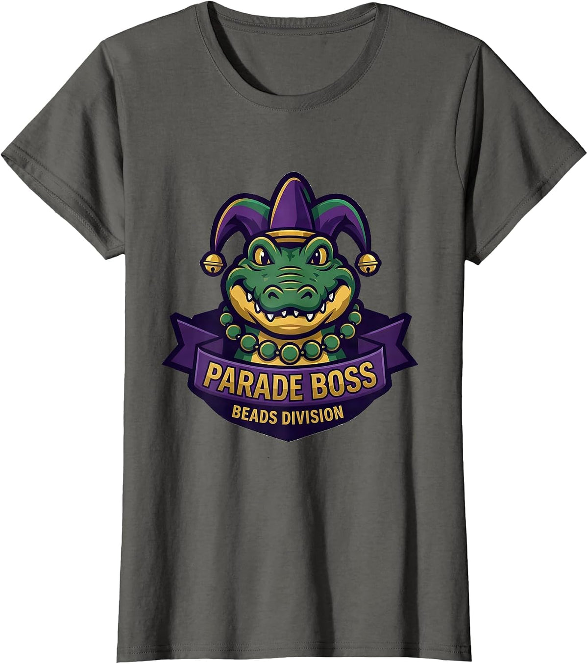 Women's Parade Boss Beads Division Mardi Gras Carnival Costume Party T-Shirt - Asphalt Grey
