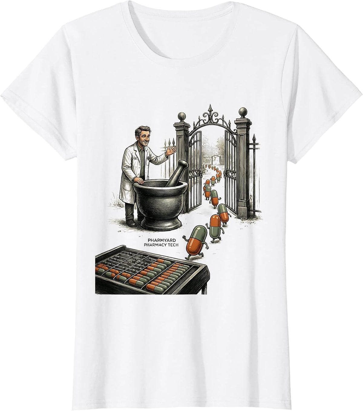 Women's Pharmyard Pharmacy Tech Funny Pharmacy Technician Pun T-Shirt - White