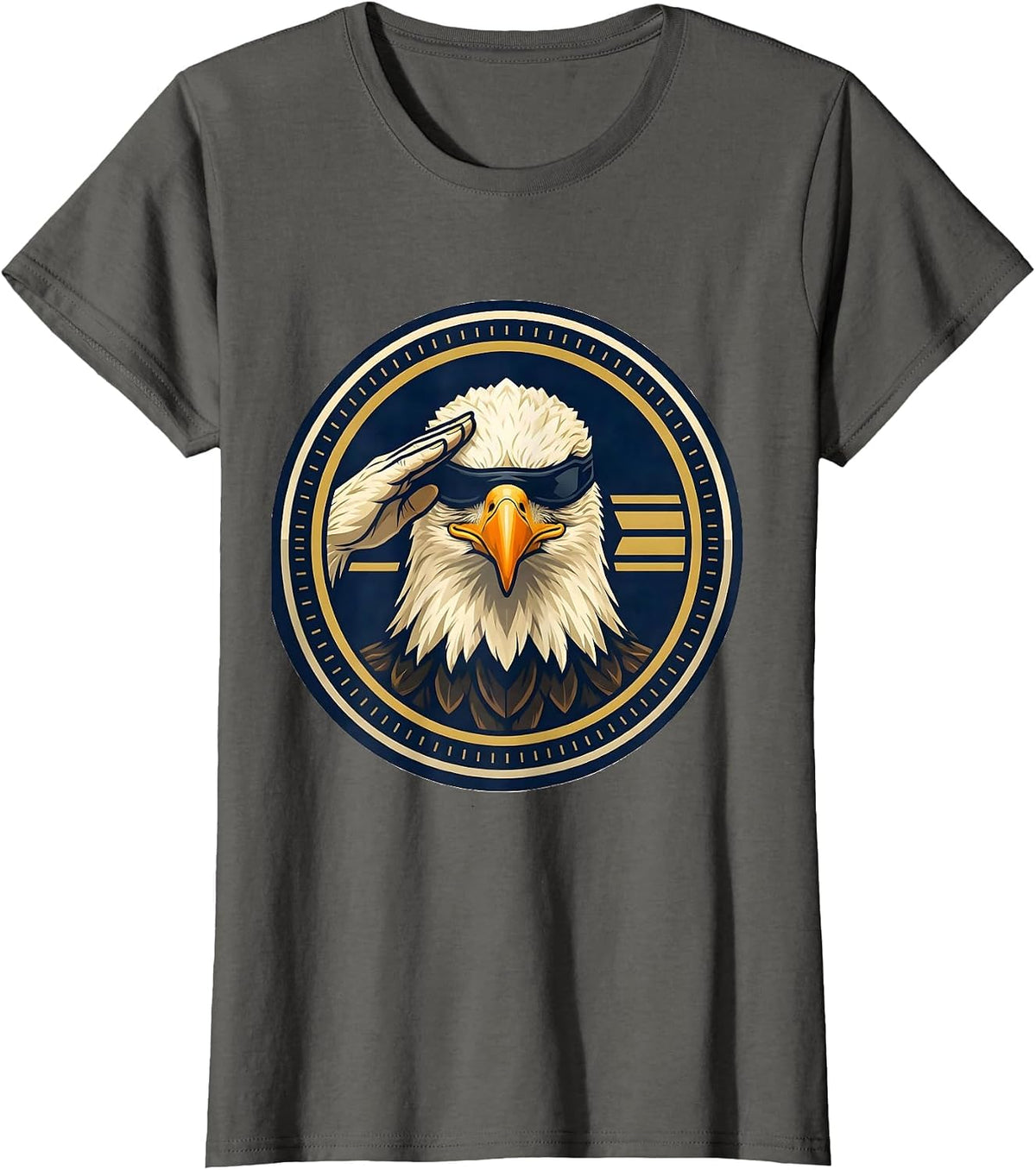 Women's Bald Eagle Self-Salute Emblem Eagle Lover Humor T-Shirt - Asphalt Grey