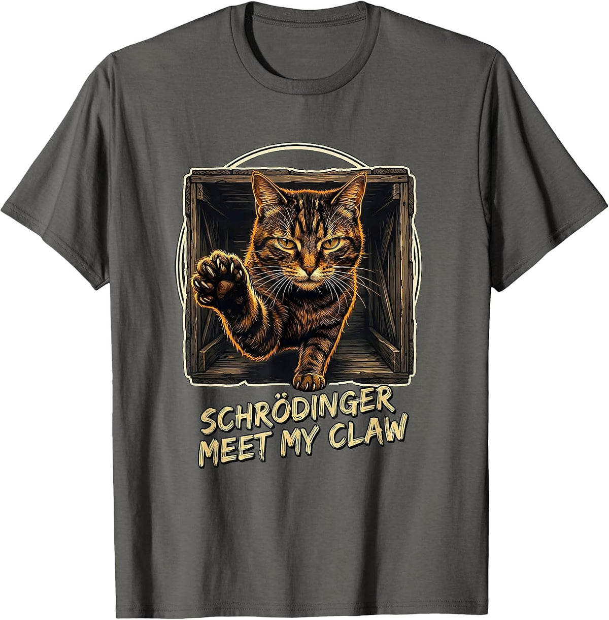 Schrödinger Meet My Claw Funny Physics Cat Lover Quantum T-Shirt - Asphalt Grey