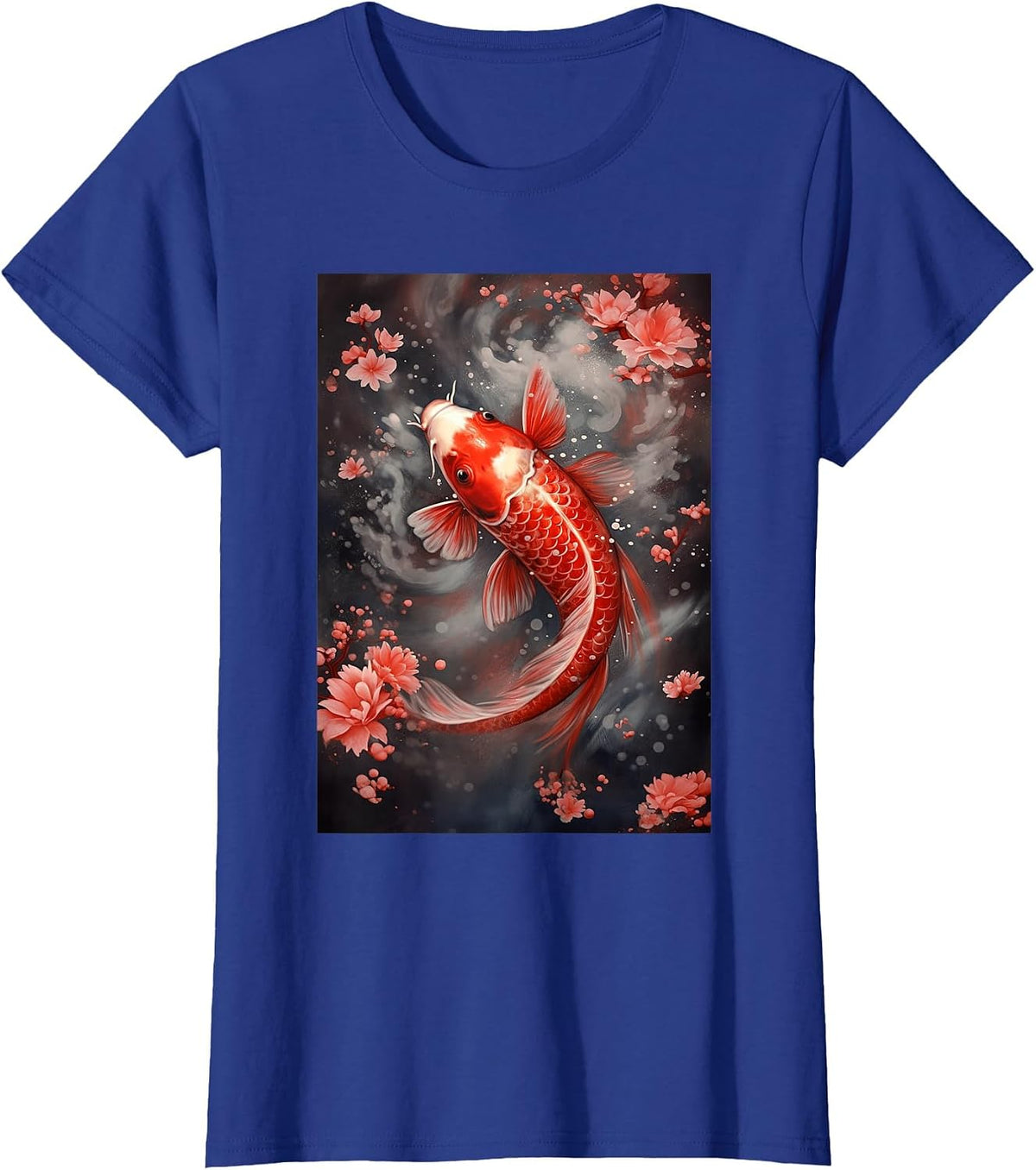 Koi Fish Japanese Cherry Blossom Nishikigoi Art T-Shirt - Royal Blue