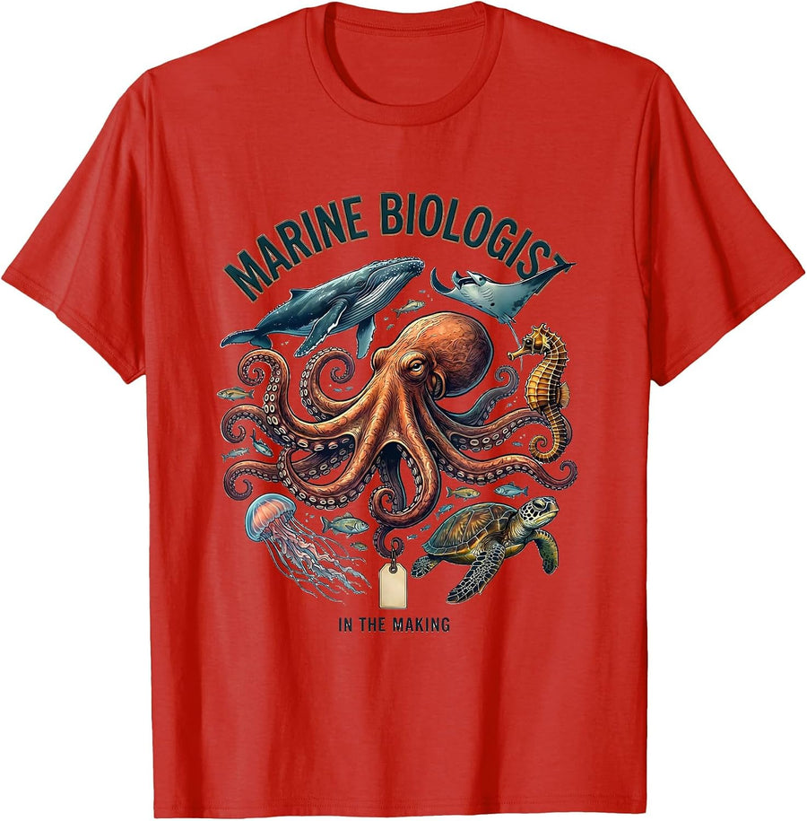 Men's Marine Biologist In The Making Octopus Sea Creature Nature T-Shirt - Red