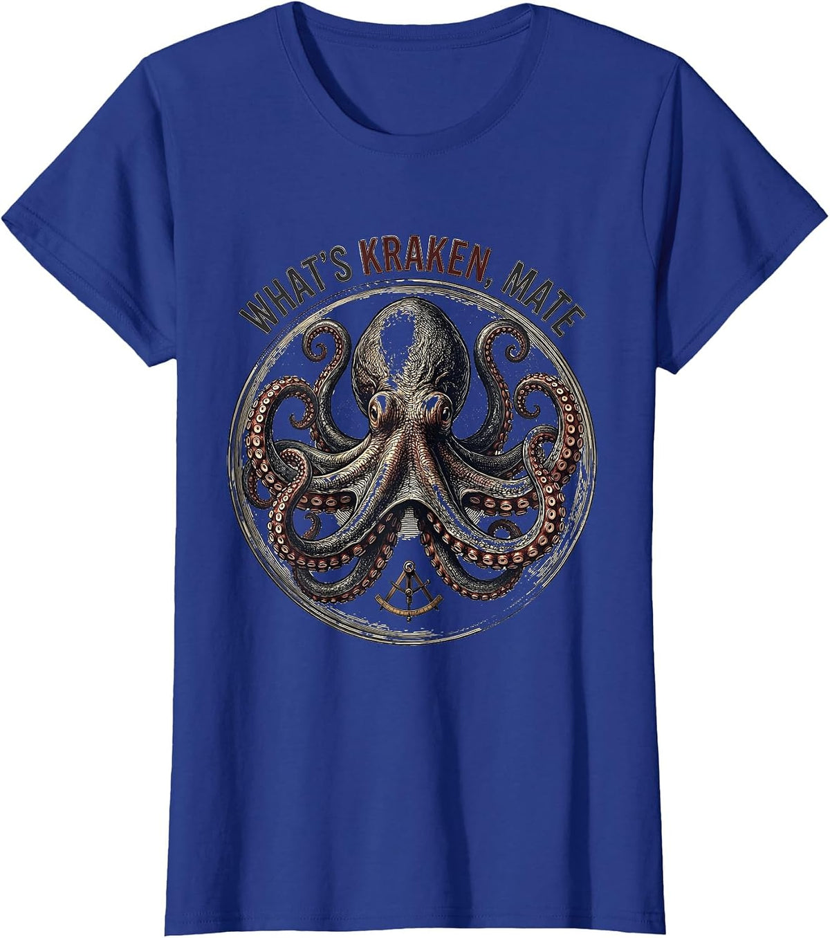 Women's What's Kraken, Mate Vintage Kraken Octopus Illustration T-Shirt - Royal Blue