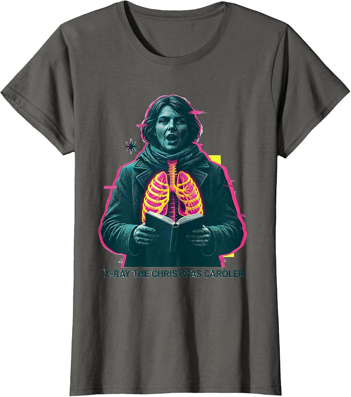 Women's X-Ray The Christmas Caroler Funny Radiology Tech Christmas T-Shirt - Asphalt Grey
