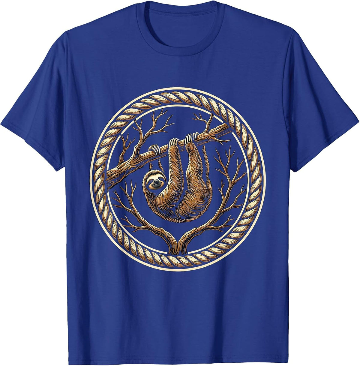 Lazy Sloth Hanging From a Bare Branch T-Shirt - Royal Blue