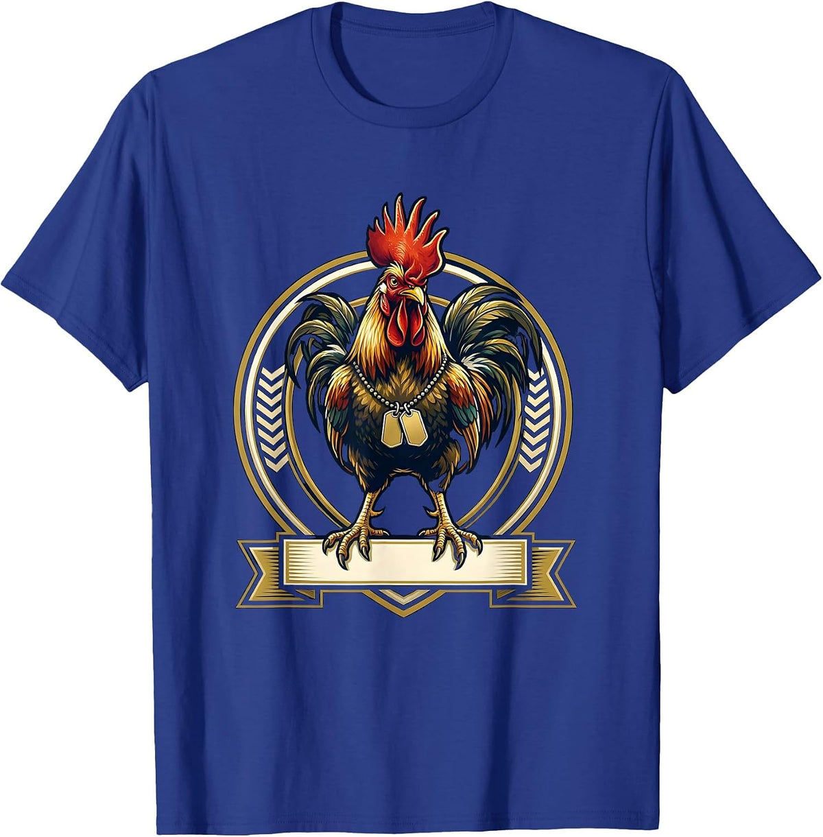 Men's Rooster With Army Dog Tags Graphic Design T-Shirt - Royal Blue
