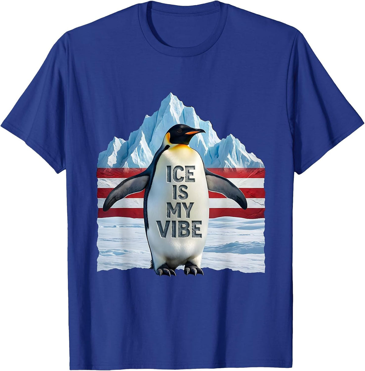 Men's Ice Is My Vibe Cool Penguin Design T-Shirt - Royal Blue