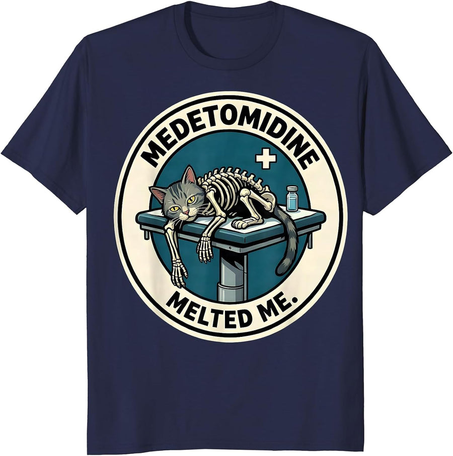 Medetomidine Melted Me Funny Veterinarian Vet Tech Gift T-Shirt - Navy Blue