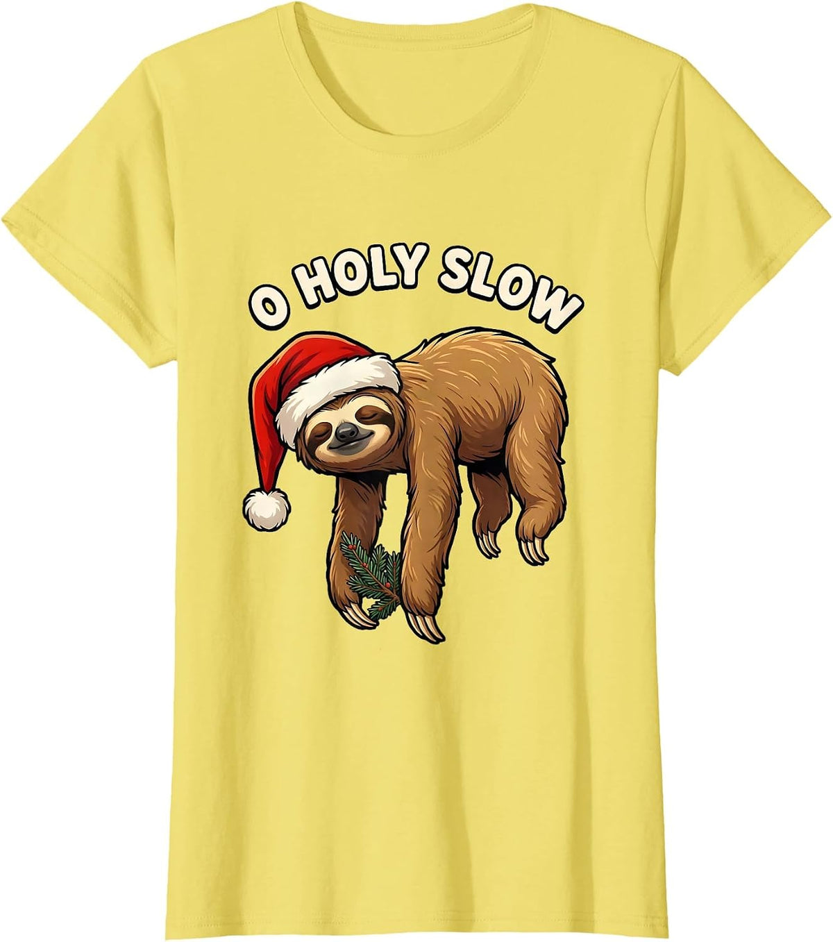 O Holy Slow Funny Sloth Lover Christmas Ugly Sweater Humor T-Shirt - Lemon Yellow