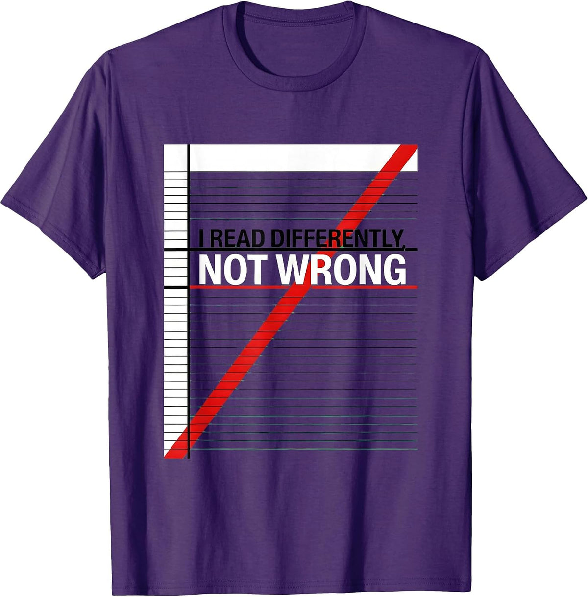 Men's I Read Differently, Not Wrong Dyslexia Awareness Red Day T-Shirt - Purple