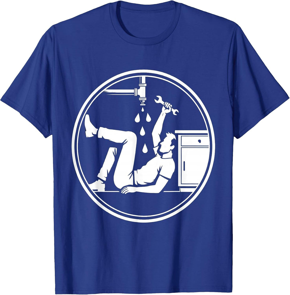 Dad Fixes Leaky Pipe Under Sink Illustration T-Shirt - Royal Blue