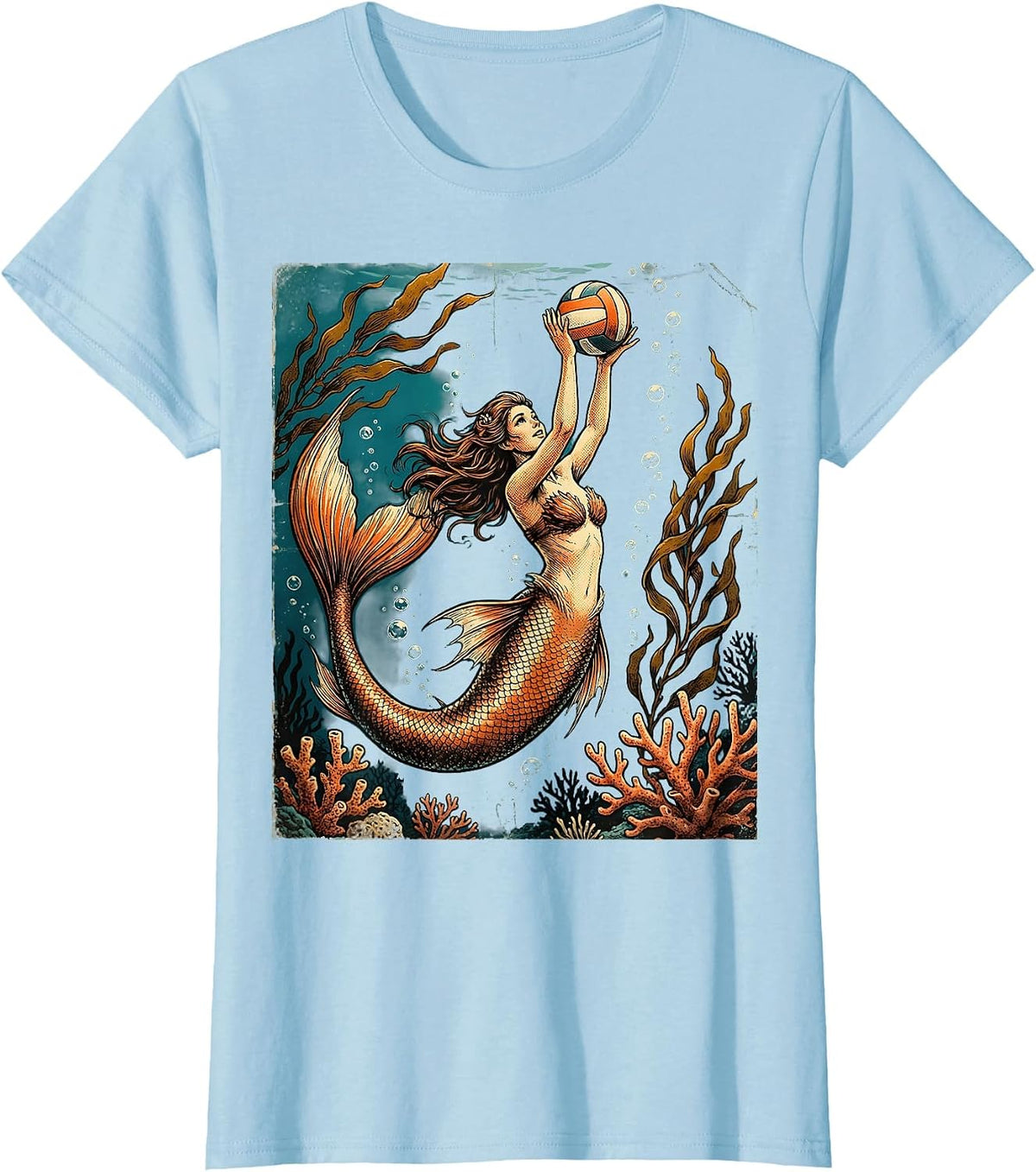 Mermaid Volleyball Player Underwater Art T-Shirt - Baby Blue