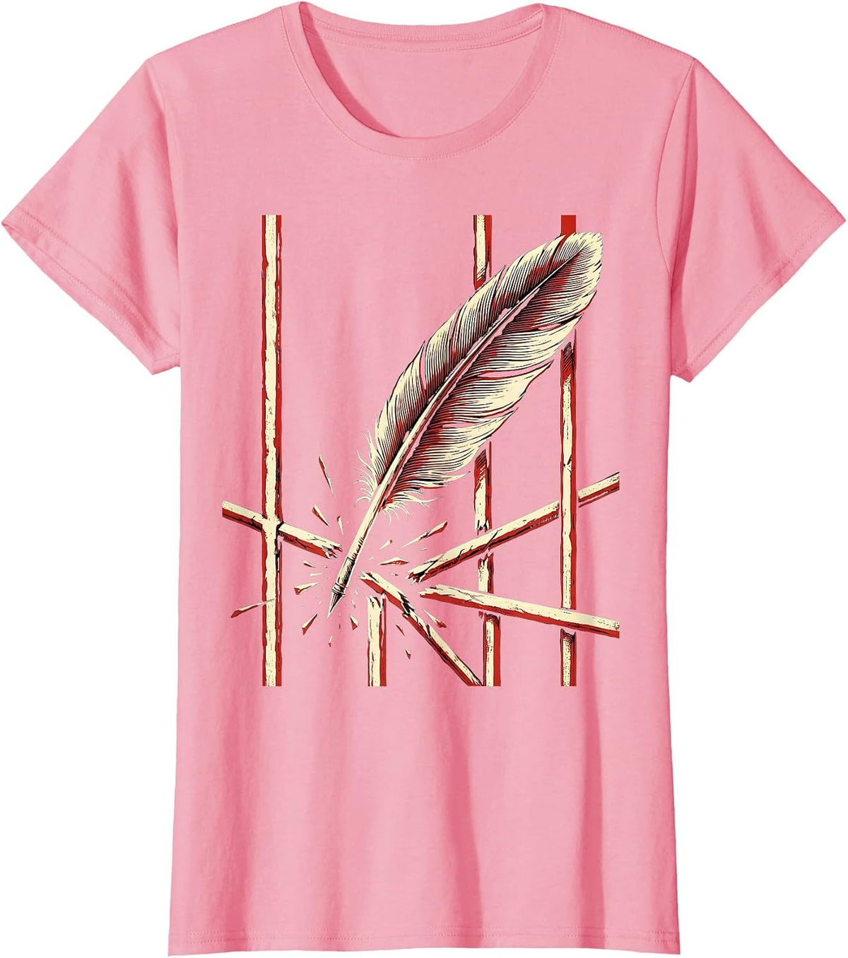 Women's Free Speech Quill Pen Breaking Iron Bars Art T-Shirt - Pink