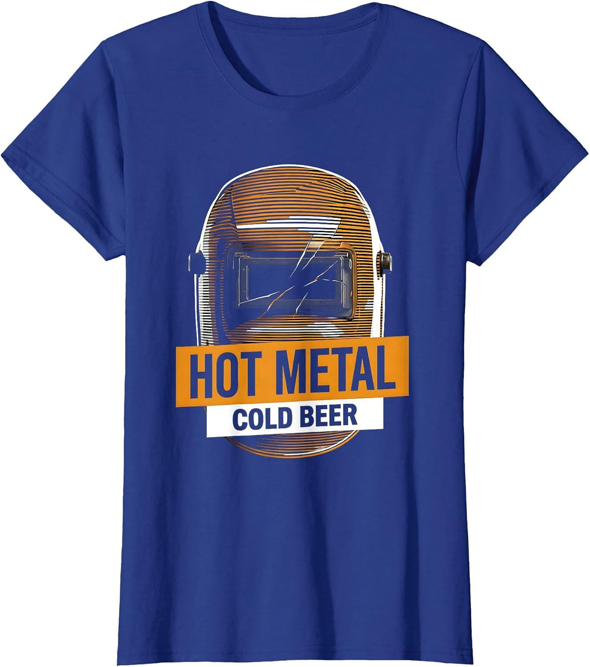 Women's Hot Metal Cold Beer Welder Graphic Design T-Shirt - Royal Blue