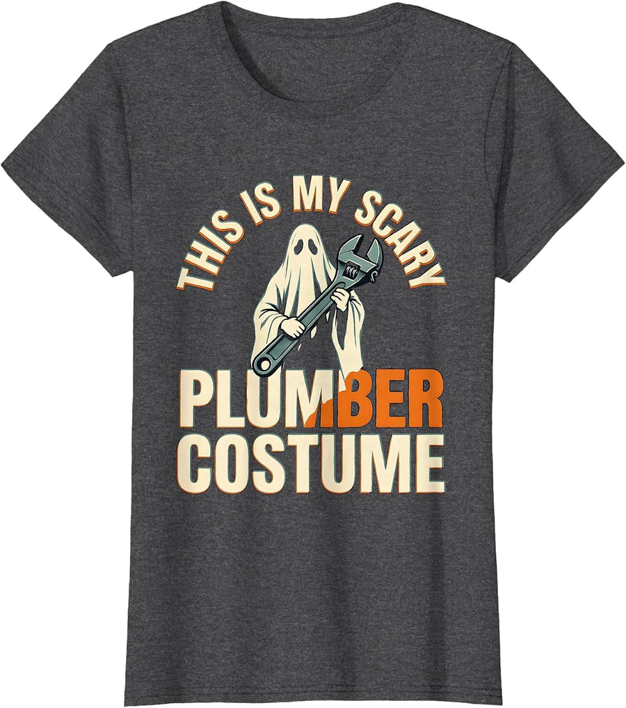 Women's This Is My Scary Plumber Costume Funny Halloween Occupation T-Shirt - Dark Heather Grey