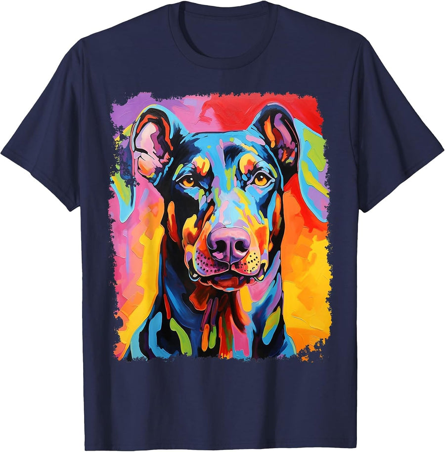 Pop Art Doberman T-Shirt - Navy Blue