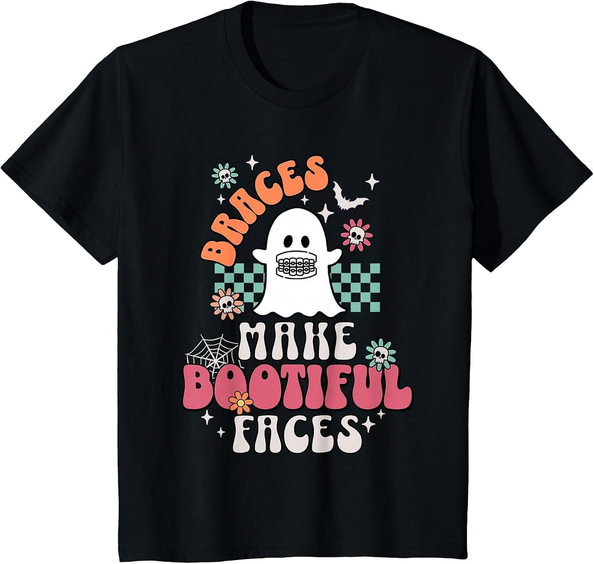 Braces Make Beautiful Faces Groovy Orthodontist Halloween T-Shirt - Black