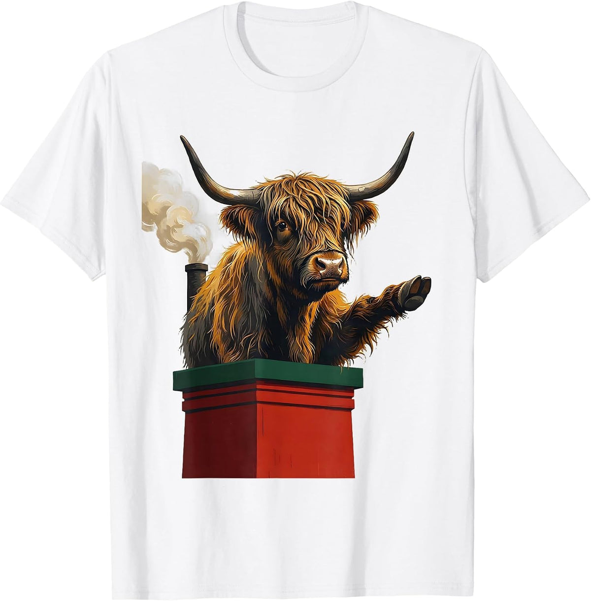 Men's Shaggy Highland Cow Cozy Farm Holiday Humor T-Shirt - White