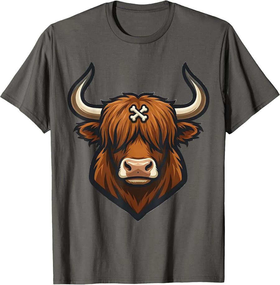 Highland Cow Mascot Logo Funny Holiday Season T-Shirt - Asphalt Grey