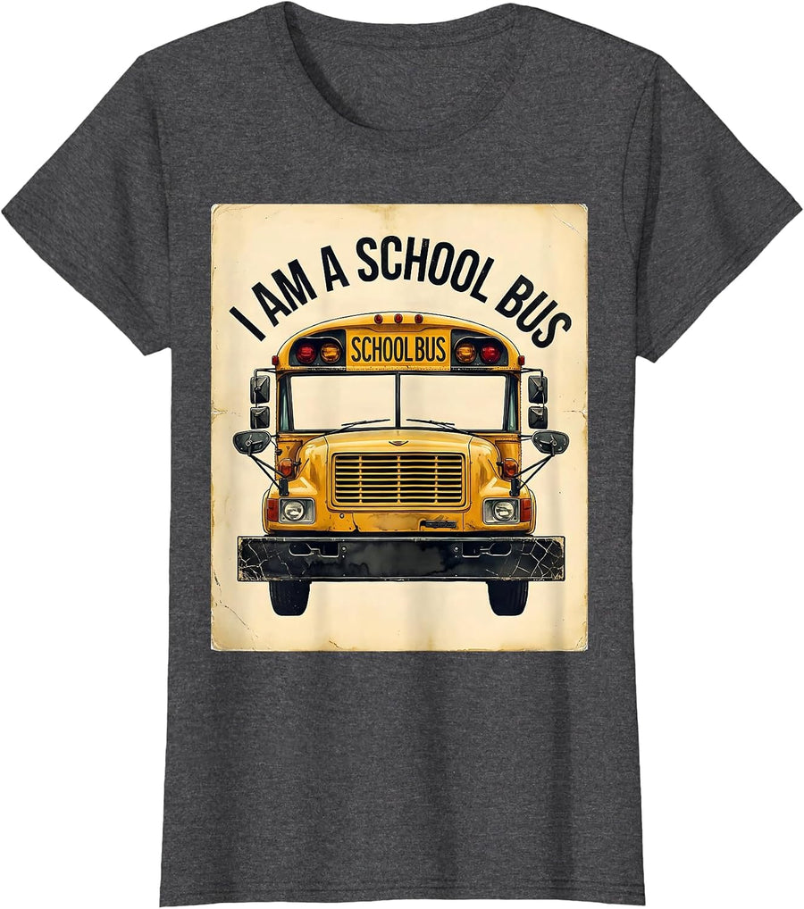 Women's I Am A School Bus Distressed Funny School Bus Driver T-Shirt - Dark Heather Grey