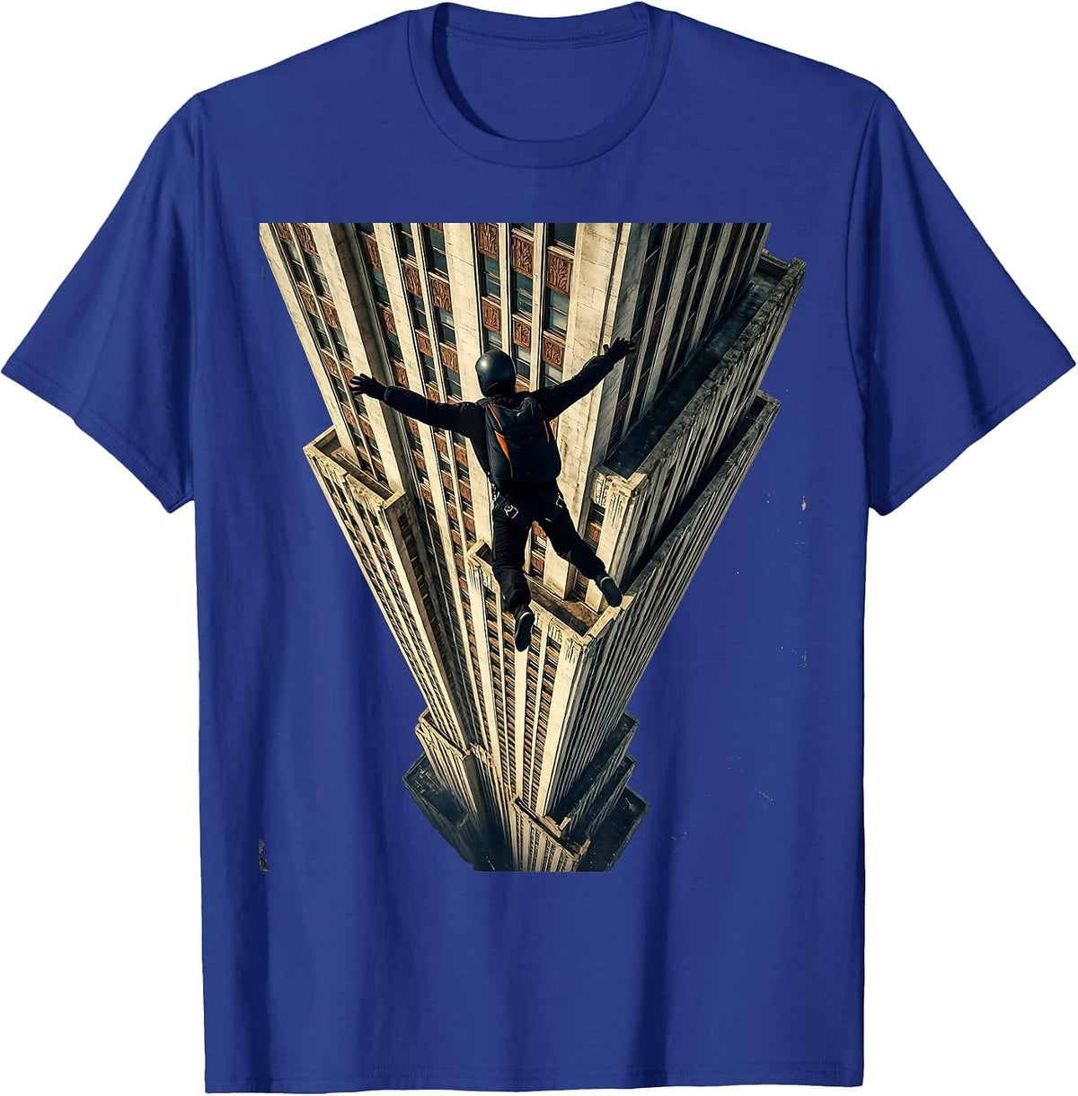 Base Jumper Skyscraper Freefall Graphic T-Shirt - Royal Blue