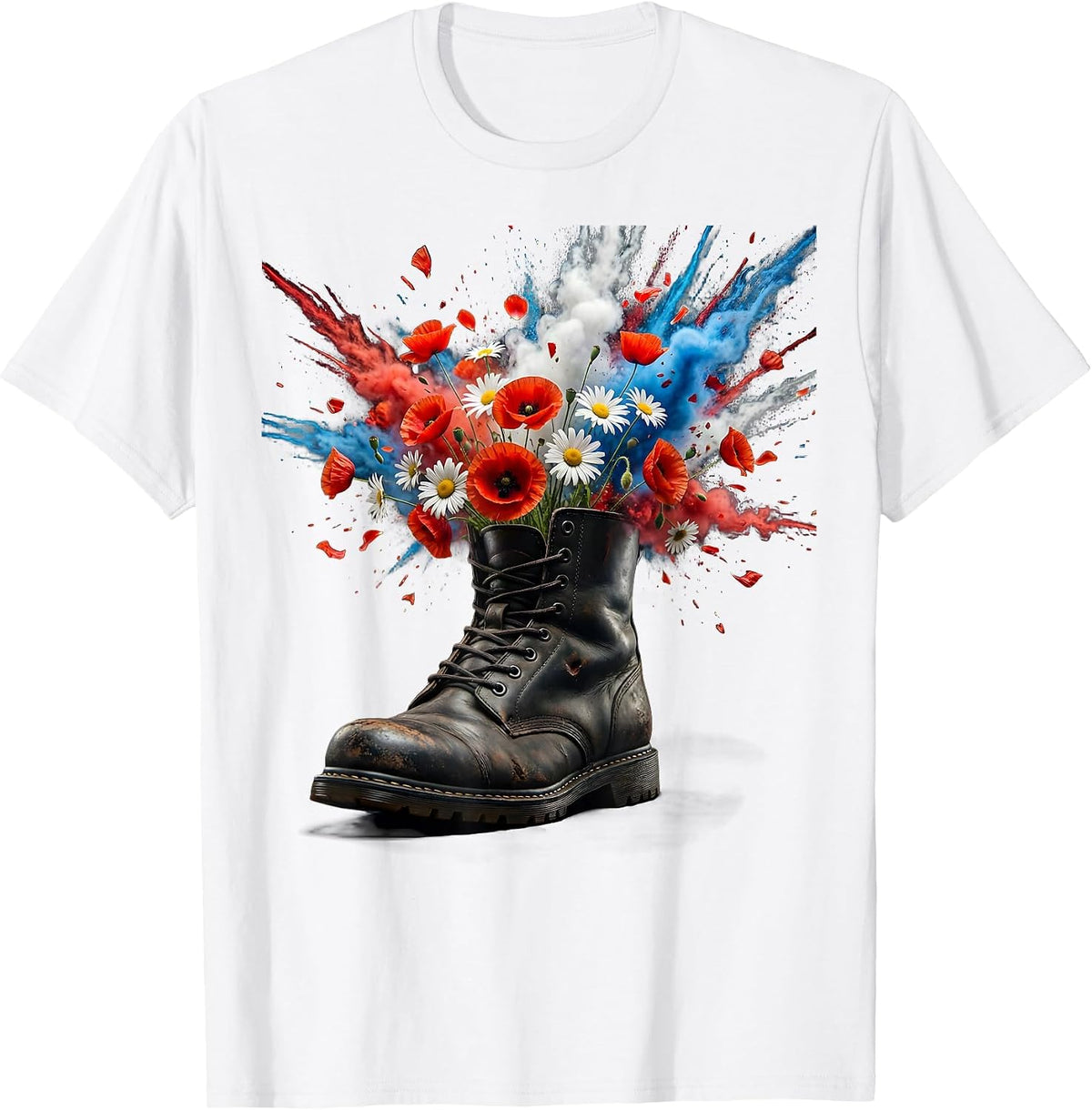 Patriotic Combat Boot Wildflower Graphic T-Shirt - White
