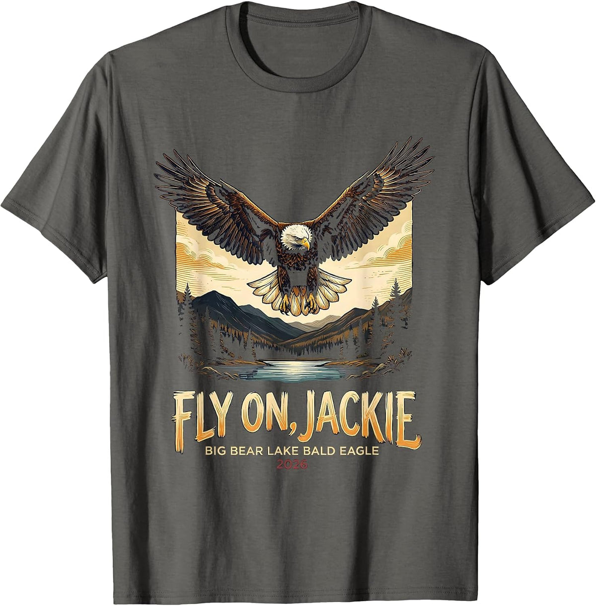 Men's Fly On, Jackie Big Bear Lake Bald Eagle Memorial T-Shirt - Asphalt Grey